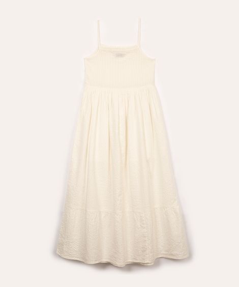vestido de algodão juvenil texturizado alça fina off white