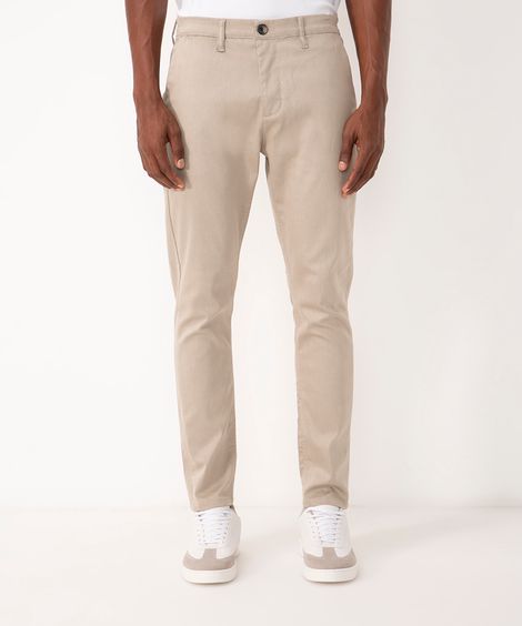 calça de sarja alfaiatada com bolsos kaki