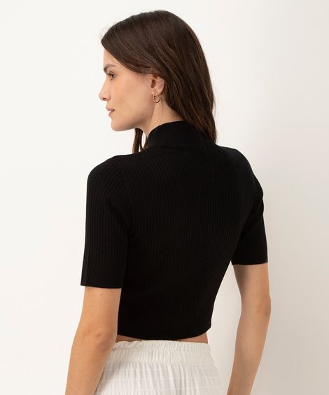 cropped de tricot gola alta manga curta preto
