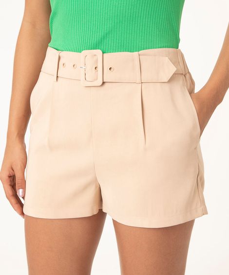 short alfaiataria com cinto cintura alta caramelo