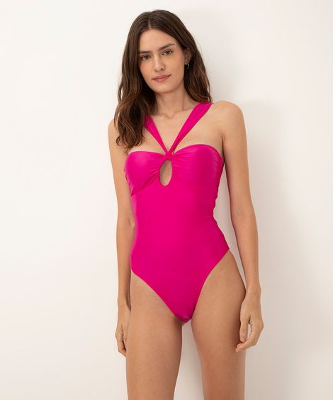 maiô halter neck nó com bojo removível e proteção uv  pink