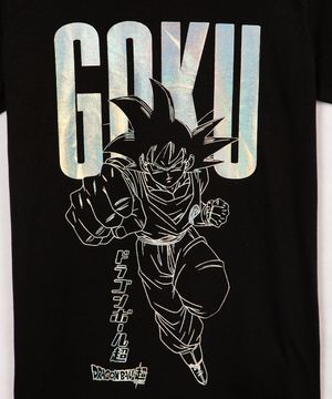 camiseta de algodão infantil goku metalizado manga curta preta