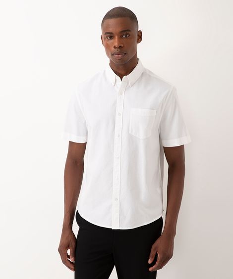 camisa comfort oxford manga curta - BRANCO