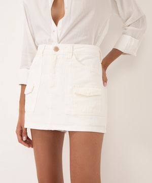 short saia de sarja cargo cintura alta off white