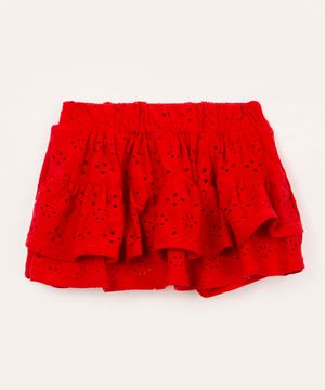 short saia infantil de laise com babado vermelho