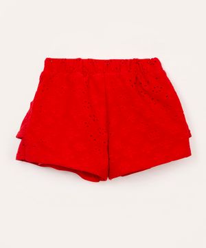 short saia infantil de laise com babado vermelho