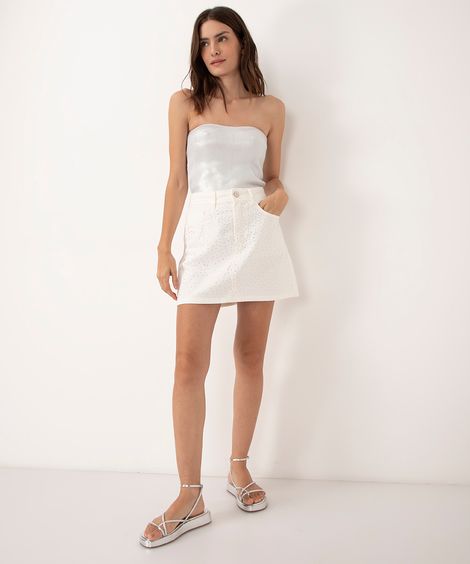 minissaia de sarja brilho cintura super alta off white
