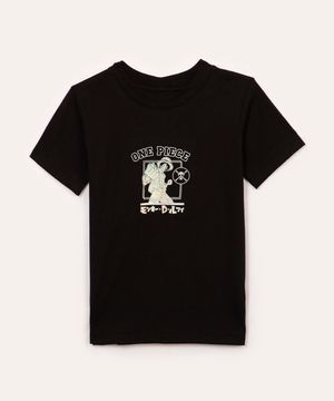 C&A camiseta infantil de algodão luffy one piece manga curta preta 