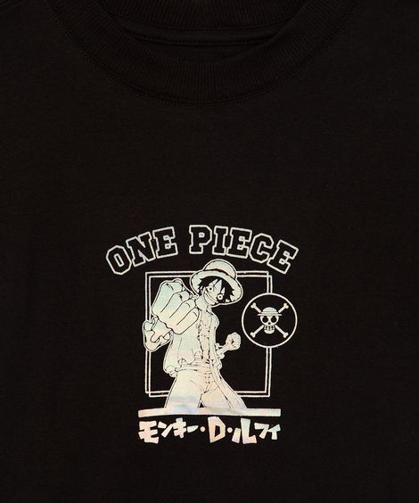 camiseta de algodão one piece manga curta preta