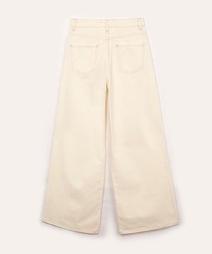 calça de sarja juvenil wide leg com bolsos off white