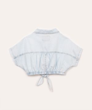 camisa cropped jeans infantil com amarração azul claro