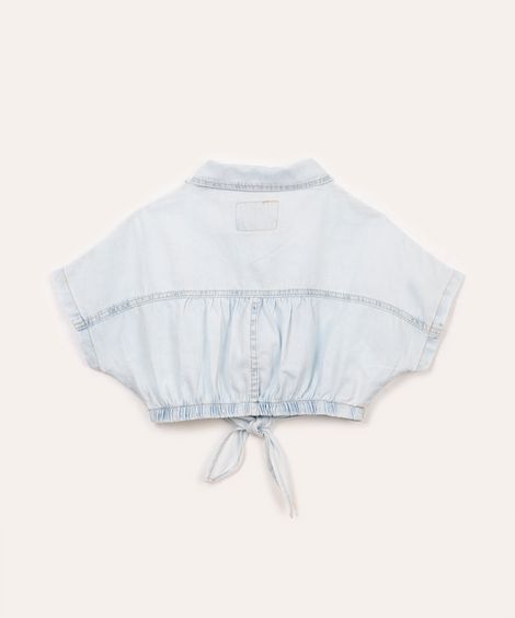 camisa cropped jeans infantil com amarração azul claro