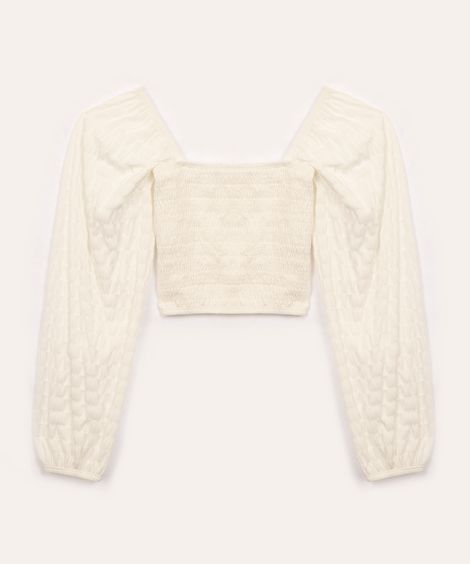 blusa juvenil cropped manga longa off white