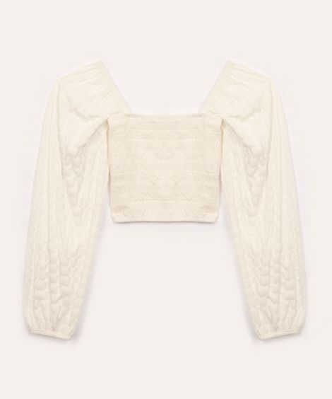 blusa juvenil cropped manga longa off white