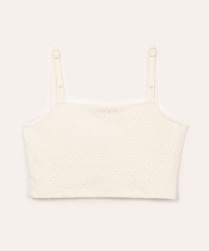 cropped juvenil de laise com franzido alça fina off white