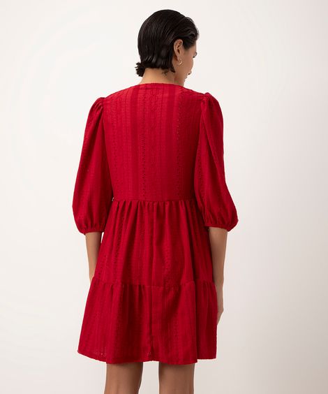 vestido curto de laise manga bufante vermelho