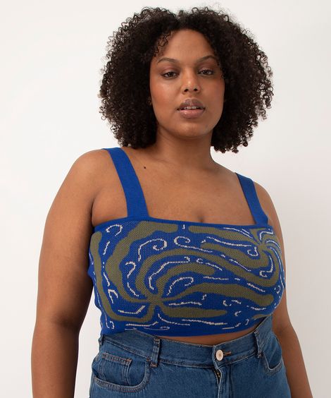 cropped de tricot animal print laura rivoiro azul escuro