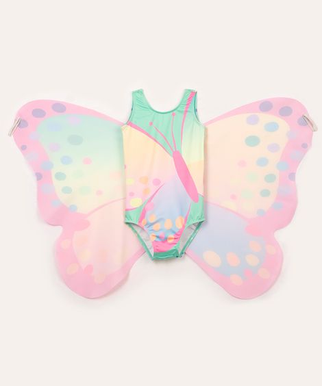 maiô infantil borboleta com asas proteção uv verde