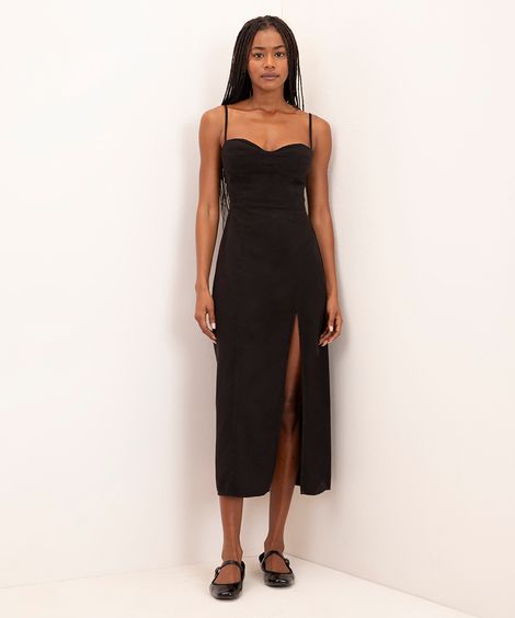vestido midi com fenda mindset preto