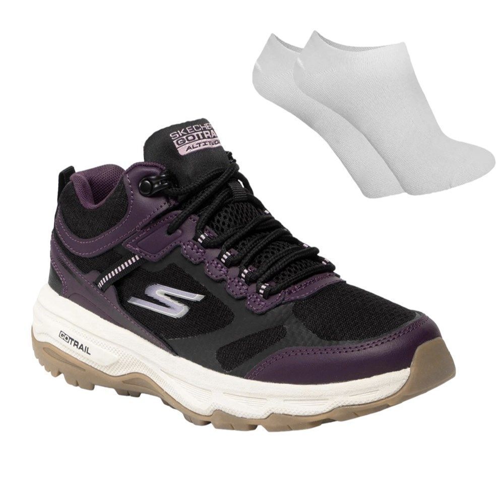 Kit Tênis Skechers Go Run Trail Femininocom Meia Preto Menor preço em Kit Tênis Skechers Go Run Trail Femininocom Meia Preto