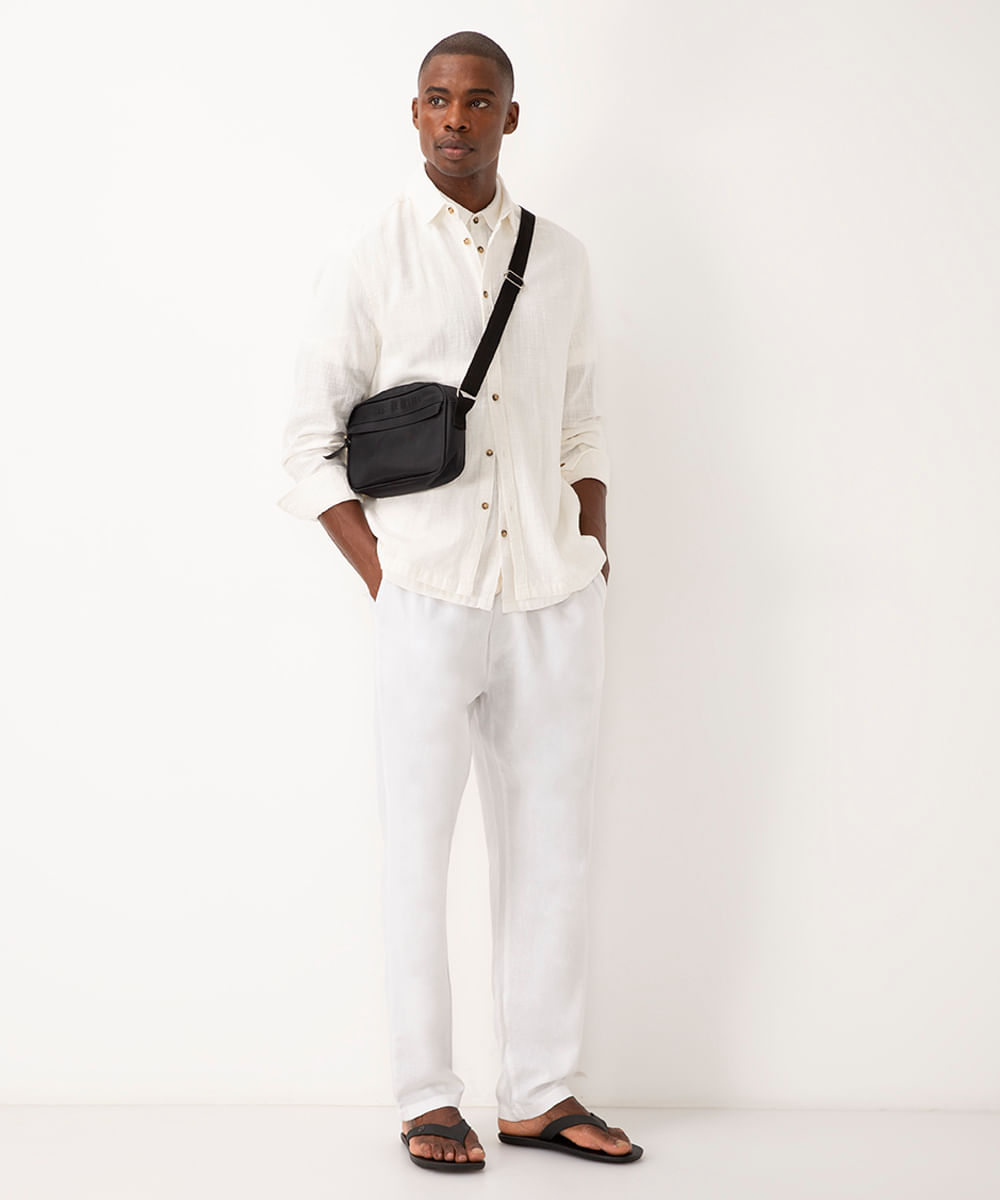 calça jogger de linho com bolso branca