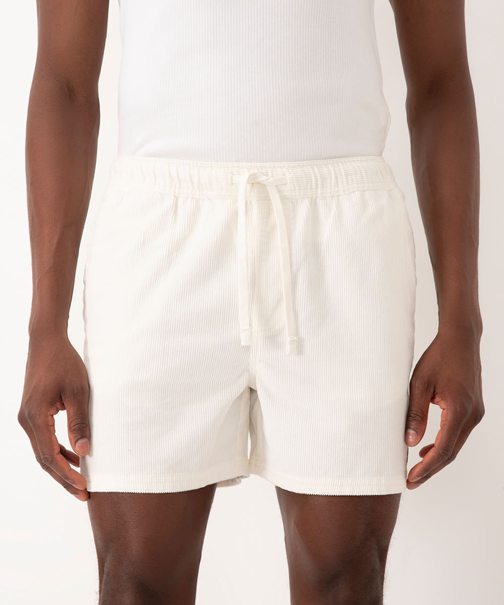 short de veludo cotelê com bolsos off white
