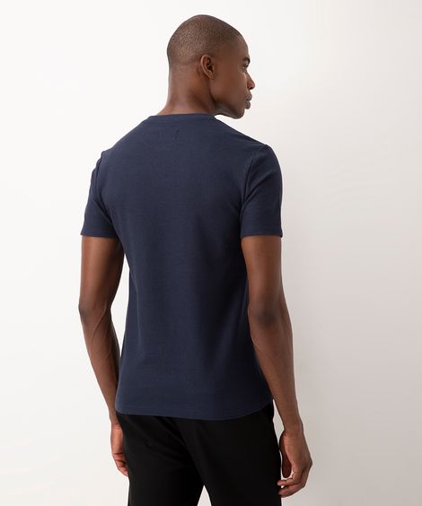 camiseta de algodão texturizada manga curta azul marinho