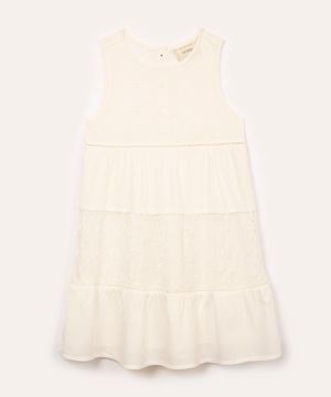 vestido infantil de viscose com renda off white