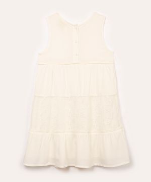 vestido infantil de viscose com renda off white