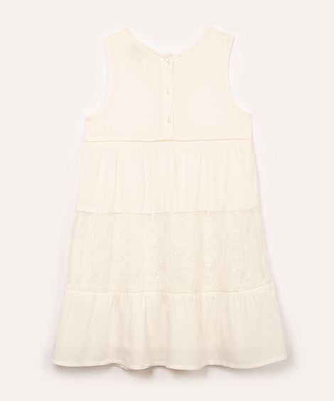 vestido infantil de viscose com renda off white