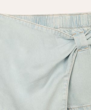 short saia jeans infantil com laço azul claro