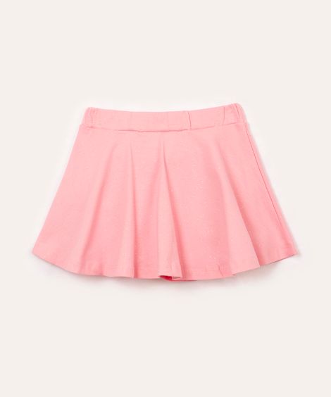 short saia de algodão infantil com glitter e laço rosa