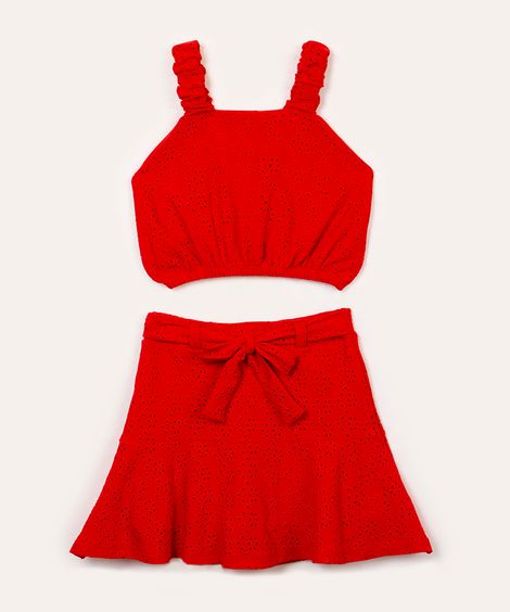 conjunto infantil de laise alça franzida  vermelho