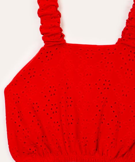 conjunto infantil de laise alça franzida  vermelho