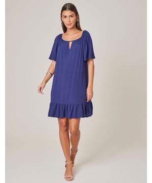 Vestido Curto Babado - Azul Marinho