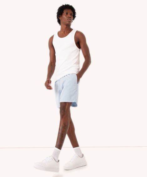 bermuda reta masculina de sarja com elástico azul