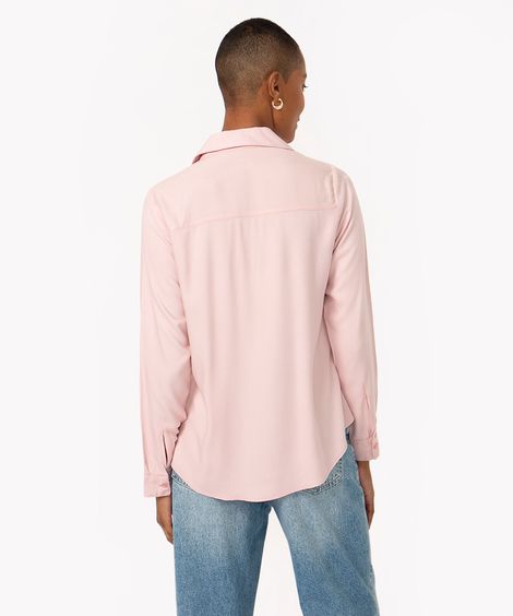 camisa de viscose com bolso manga longa rosê