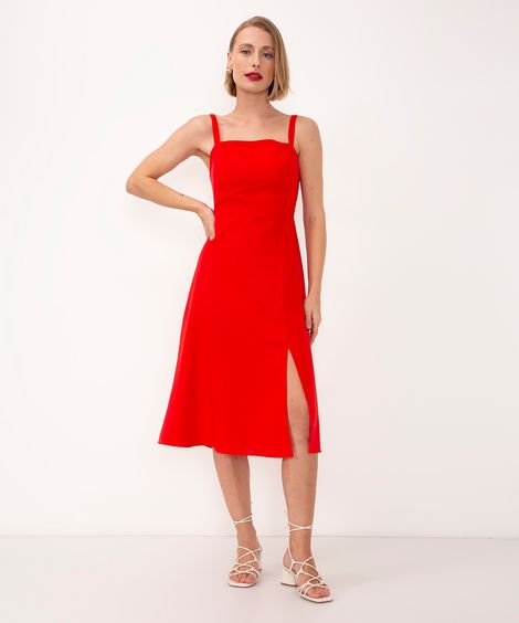 vestido midi de viscose com fenda  - vermelho