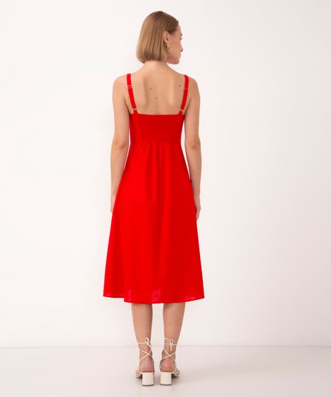 vestido midi de viscose com fenda  - vermelho