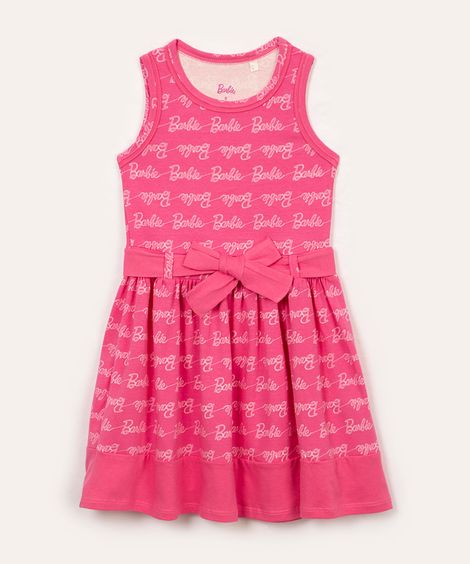 vestido infantil barbie de algodão rosa