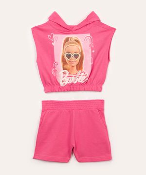 conjunto de moletom infantil barbie com capuz rosa