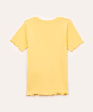 blusa infantil canelada manga curta com strass e frufru amarelo