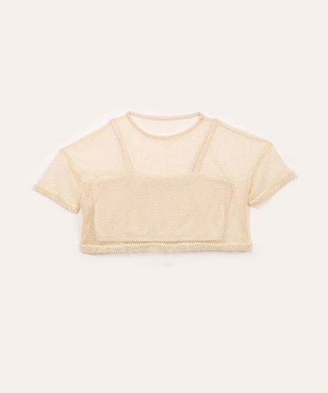 blusa juvenil de tela com brilho manga curta dourado