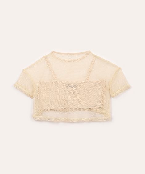 blusa juvenil de tela com brilho manga curta dourado