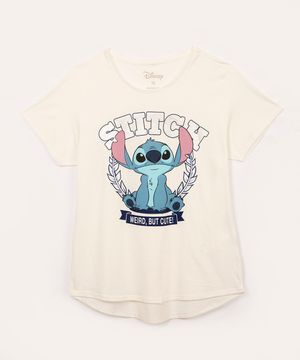 camiseta de algodão infantil stitch manga curta off white