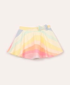 short saia de algodão infantil listrado com laço colorido