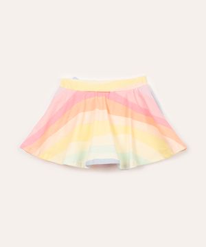 short saia de algodão infantil listrado com laço colorido