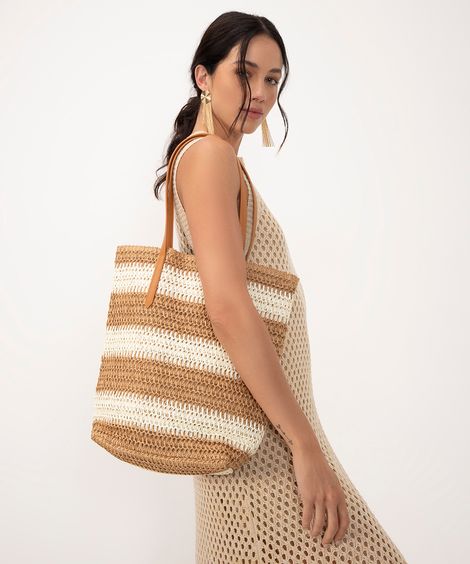 bolsa shopper de palha multicor