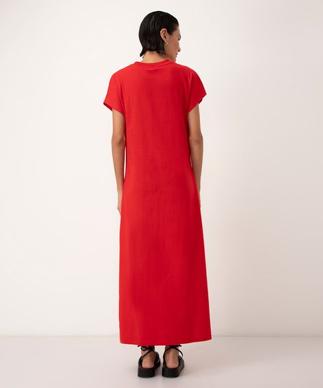 vestido de algodão longo com fenda vermelho