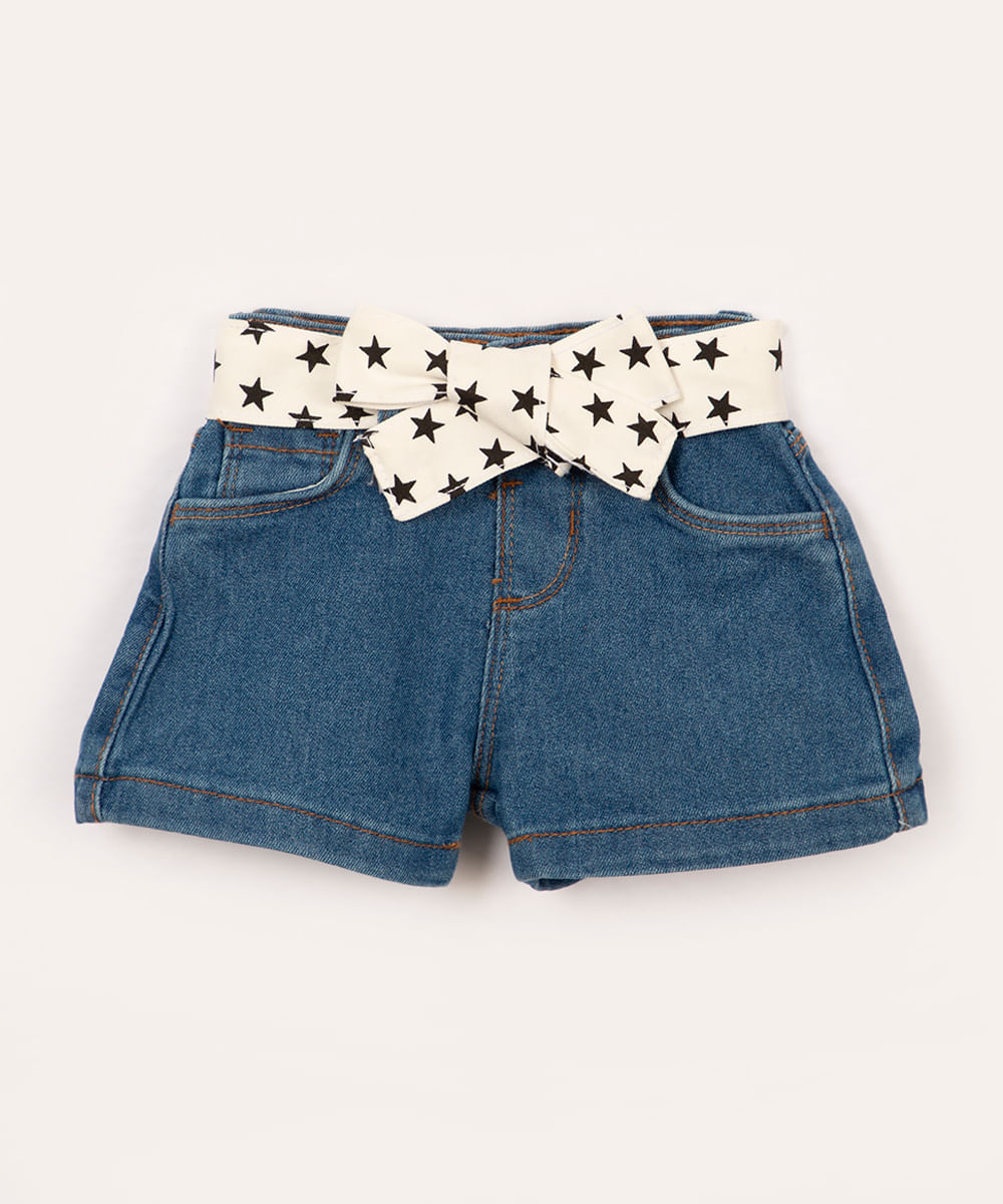 short jeans infantil com bolsos faixa de estrelas azul escuro - C&A